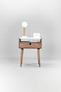 Walnut and marble table : The classic design of our walnut nightstand reflects mid century modern with its clean lines and tapered legs. Its double-tier design has an open cubby space on top for books, with a bottom drawer with carved round-out for a hard