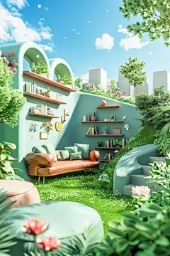 C4D立体家居电商户外场景渲染