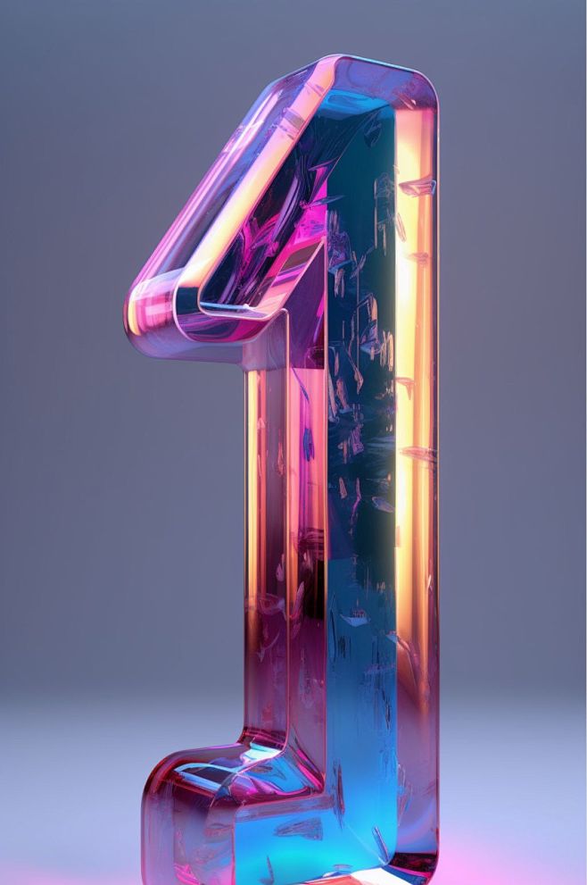 AI数字艺术创意彩色玻璃发光数字模型-众...