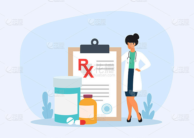 Rx医疗处方。疾病治疗药物。医疗和药学概念。矢量插图。
