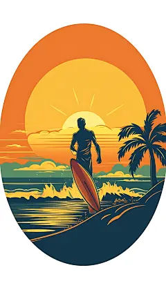 扁平风冲浪夏季海滩插画