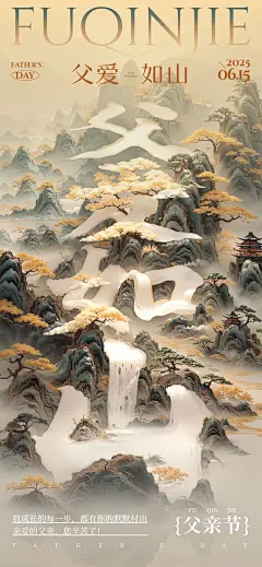 父亲节节日祝福中式感全屏竖版海报AIGC