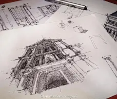 |当随手的涂鸦和研究成为一种习惯，好的作品便信手拈来|@唐亮钢笔画 @建筑评话 @設計物語LAI #艺术设计联盟##城市速写者##手绘参考素材#