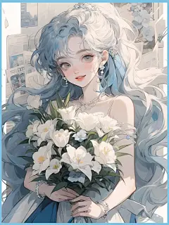 美少女战士手机壁纸 | 蓝色系温柔抱花少女 - 小红书