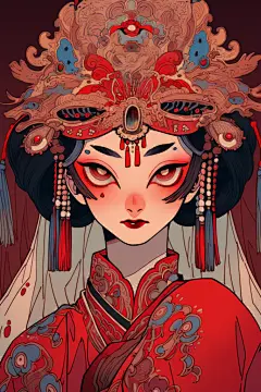 京剧女孩人物形象插画