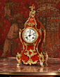 Red Veneer and Ormolu Boudoir Clock by Louis Japy ~ Antique French - Circa 1880: 