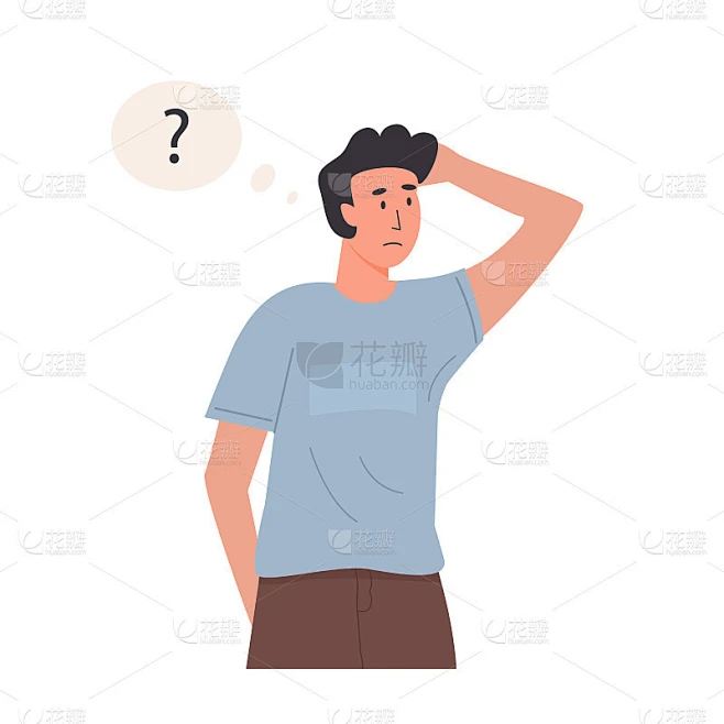 男性思维的品格。有问题的人的肖像。年轻人解决问题，做决定。平面风格矢量插图。素材-花瓣网