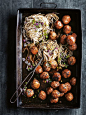 sticky sesame and ginger pork meatballs with soba noodles