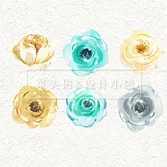 精致唯美水彩花卉金箔典雅文艺热气球玫瑰花PNG贺卡婚礼设计素材-淘宝网