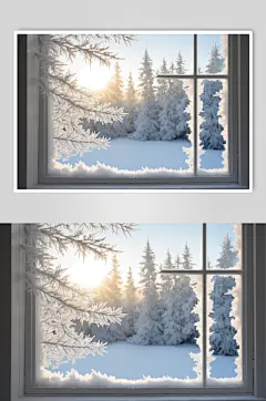 AI数字艺术冬季自然风景雪景摄影图