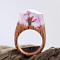 Wooden Rings with Magnificent Tiny Fantasy Landscapes