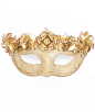 Gold Masquerade Mask Decorated With Oversized Metallic Flowers - Beaded Metallic Venetian Mask