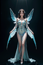 00757-2692783452-An ethereal female figure with With ((( exquisite transparent big shining  wings))), surrounded by glowing, magical creatures in