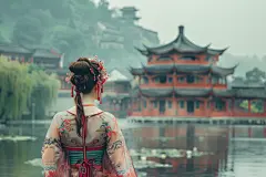 郊外旅游趣味女孩背影
