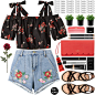 #denimshorts #denimcutoffs #polyvoreeditorial #polyvore @polyvore-editorial @polyvore #sandals #redandblack #floraltop