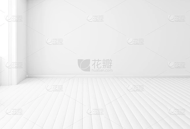 室内背景为白色，墙面为白色，墙角为白色，木地板为现代，3d渲染素材 花瓣网 