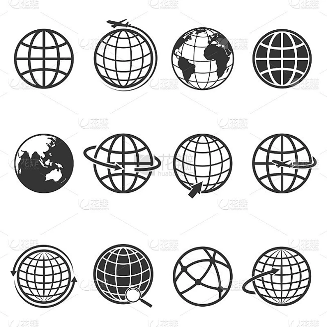 地球图标集，矢量插图-花瓣网