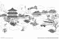 素描楼阁阁楼中式庭院建筑