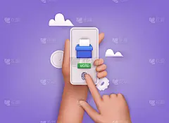 Hand holding smartphone with voting app on the scr