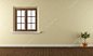 空的木窗，镶木地板的房间和植物-3d 渲染