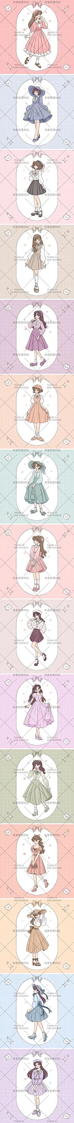 简笔手绘韩国风漫画人物公主时尚优雅女生女孩插画AI矢量设计素材-淘宝网