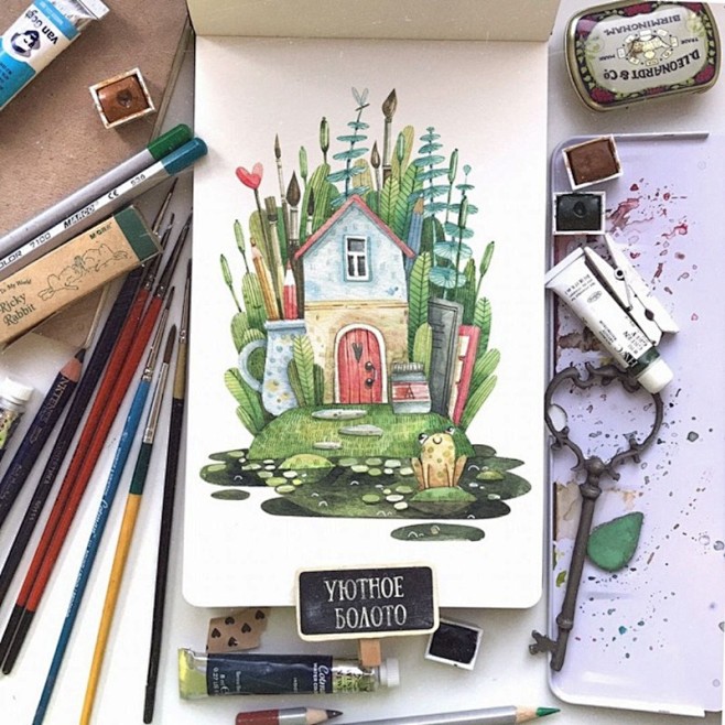 童话小房子水彩画图片