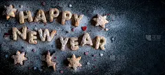 新年前夕,贺卡,留白,新的,饼干,水平画幅,形状,雪,无人