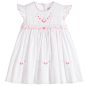 Baby Girls White Hand-Smocked Dress with Flowers