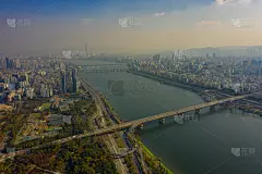 韩国,市区,汉江,横越,桥,城市,城市天际线,首尔,航拍视角,汽车