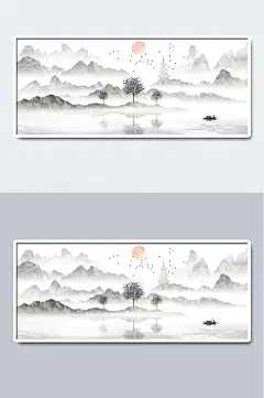 中国风水墨国画古树插画素材