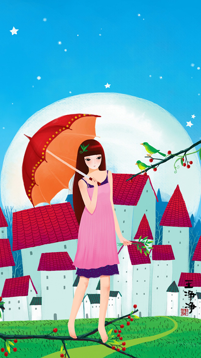 画儿晴天唯美插画手机壁纸唯美女神
