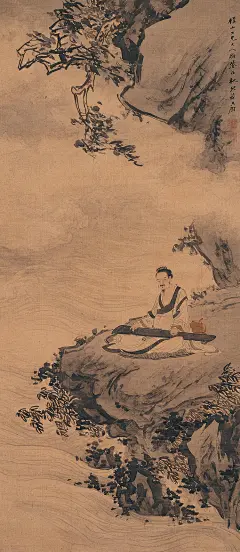 苏六朋——《流水清音图》欣赏  |  
苏六朋(1791—1862)，广东顺德人。字枕琴，号怎道人、怎叔、南水村佬、南溪渔隐、浮山樵者、石楼吟叟、南水人、南水渔郎、浮山山人、浮山七十二洞天樵子等。中国清代画家。能书隶草行多种字体;能画山水人物花鸟。宗法赵子昂、唐伯虎、仇十渊、吴伟、黄慎，又亲得罗浮山僧德坤的真传，画技娴熟高超，既能作端秀精细的工笔画，也能作粗毫写意的简笔画。尤善画人物，绘写了不少盲公、卖艺人等市井人物，是广东画坛上独树一帜的画家。