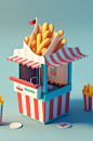 AI数字艺术美食店铺薯条店小场景模型-众图网