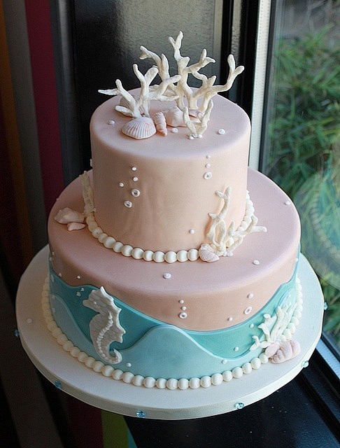 海洋风婚礼蛋糕，给你清风拂面的轻柔感