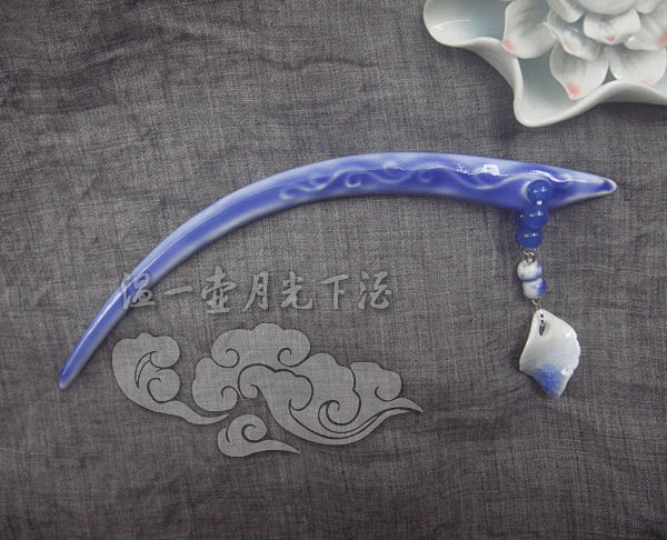 不纳弱水三千远 雕花双面釉陶瓷发簪 古代...