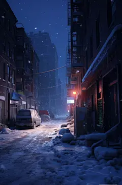 AI数字艺术繁华冬季雪景下的城市摄影图片