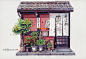 手慢星球三十水彩线稿本钢笔淡彩建筑小屋线稿彩铅水彩上色填色本-淘宝网