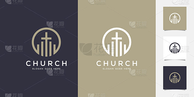 线艺术教堂/基督教标志设计Premium Vector