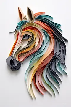 剪纸艺术十二生肖彩色马拼贴画