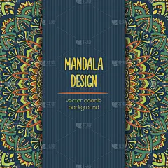 矢量复古名片。曼荼罗的设计。观赏涂鸦背景。