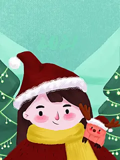 可爱卡通平安夜圣诞节老人插画海报