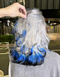 Platinum hair with blue and black hombre ends
