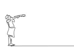 一笔画 | 图源免费EPS文件 |一个十几岁的女孩通过大望远镜欢快地向前看