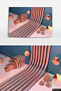 管道多边形C4D创意3D立体场景PSD素材模板C4D工程