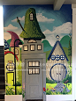 奇幻村庄主题儿童房手绘墙-大小墙体彩绘公司