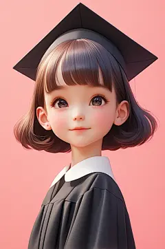 AI数字艺术毕业季学士服卡通人物模型