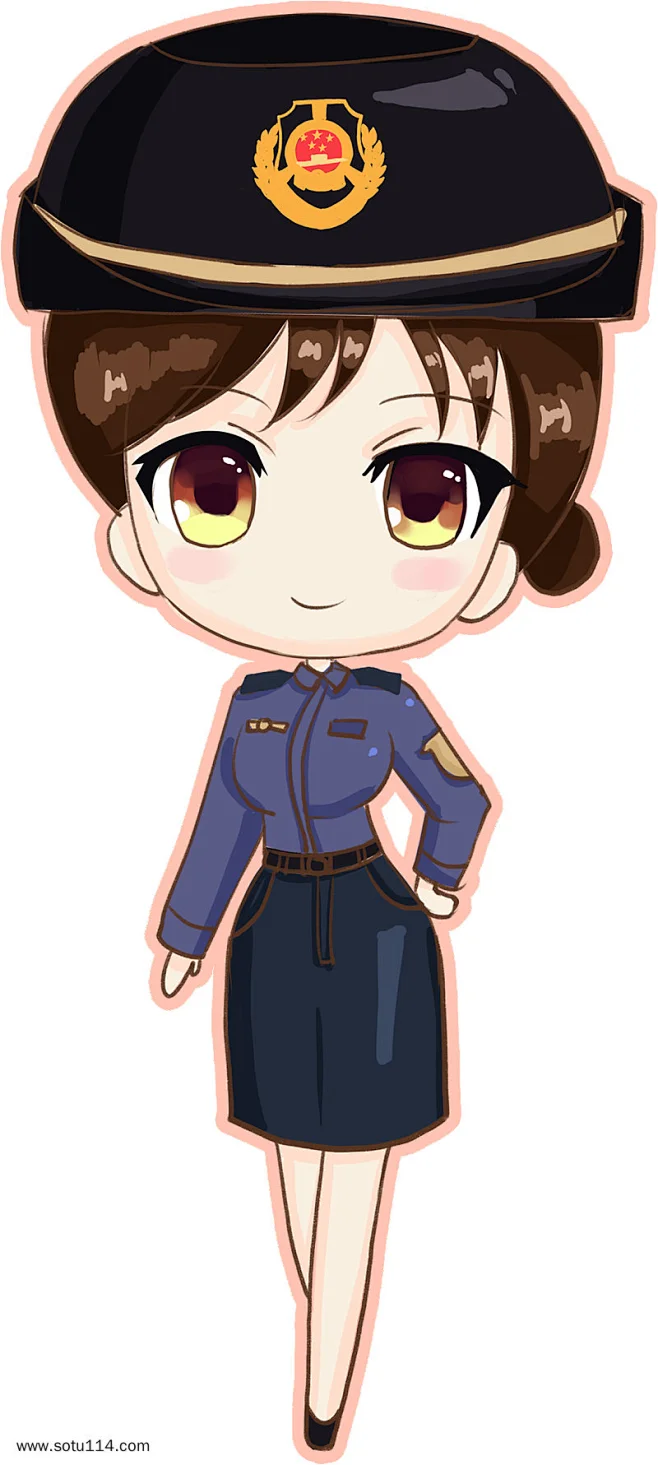 手绘卡通女警察插画素材-花 …