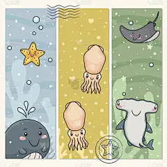 竖着海洋动物的横幅