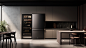 yyhxm5_a_black_kitchen_with_a_stainless_steel_refrigerator_in_t_70b0fc4e-93dc-41c7-8d87-762ebd274714