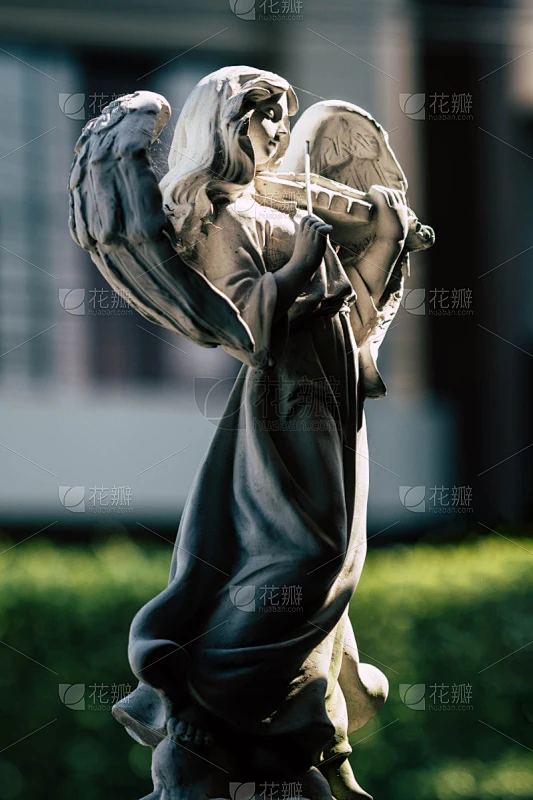进行中,小提琴,雕像,天使,园林,平衡折角灯,华丽的,平和,浪漫,肖像素材-花瓣网